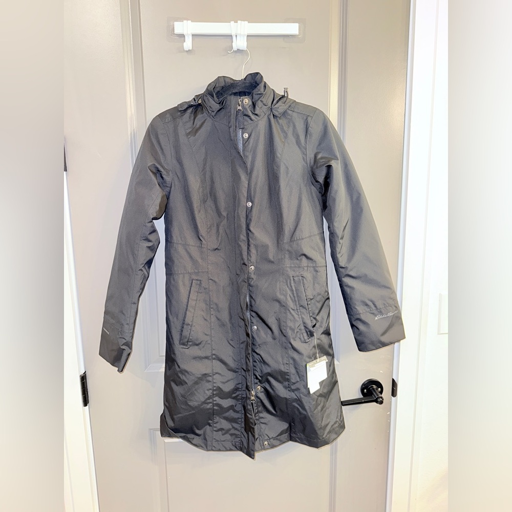 Eddie Bauer Quilted Long Hooded Insulated Jacket – Black